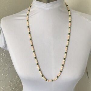 14k gold jade and pink coral‎ necklace​